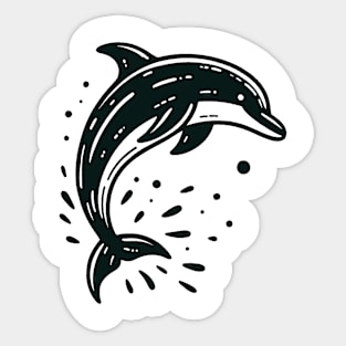 Stick Figure of a Dolphin in Black Ink Sticker